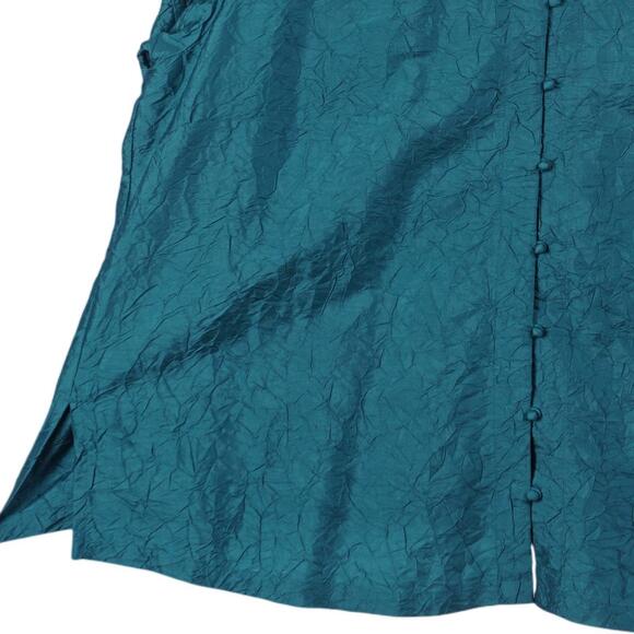 Eileen Fisher Top Women 2X Teal Blue Crinkle Silk Button Up Blouse - Picture 5 of 8